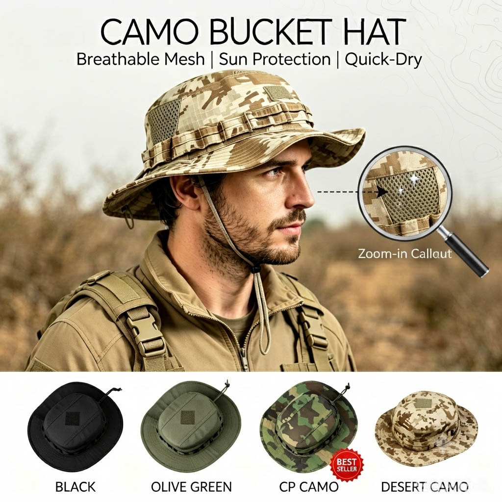 Boonie Hat Tactical - Topi Boonie Taktis untuk Pria, Pelindung